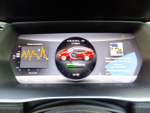 Tesla Model S Instrument Panel showing passenger door is open