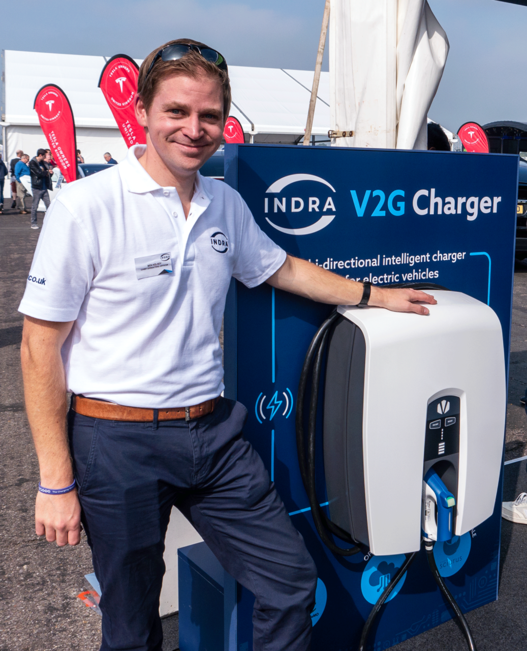 Ben Kelsey, Chief Operating Officer at Indra, chatting to Matt Porter at Fully Charged OUTSIDE
