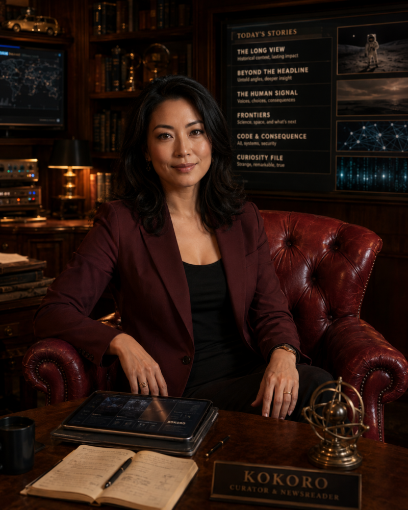 The curator or newsreader who selects the stories that Lewis and George discuss, her name is Kokoro